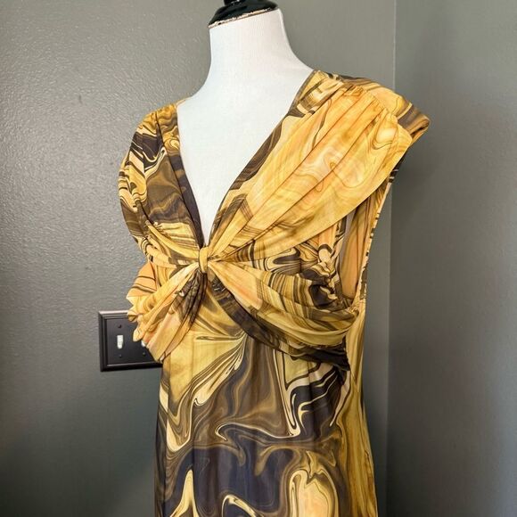 INC International Concepts Yellow and Brown Swirl Maxi Dress - Picture 2 of 10